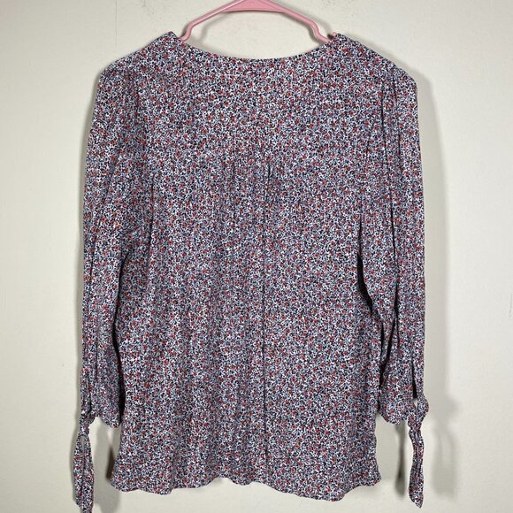 Cynthia Rowley Women's 3/4 Tie Sleeve V-Neck Floral Blouse Large Pink Black! - Picture 5 of 6
